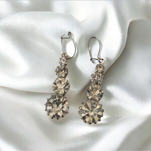 Sparkling Clear Crystal Emerald Cut Gold Tone Drop Earrings